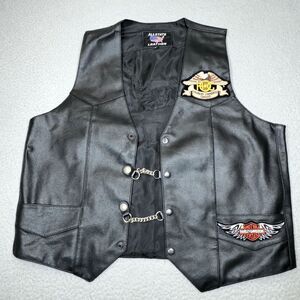 Leather Vest Men Large Biker Snap Patches Chain Owners Group Allstate Cut‎ Eagle